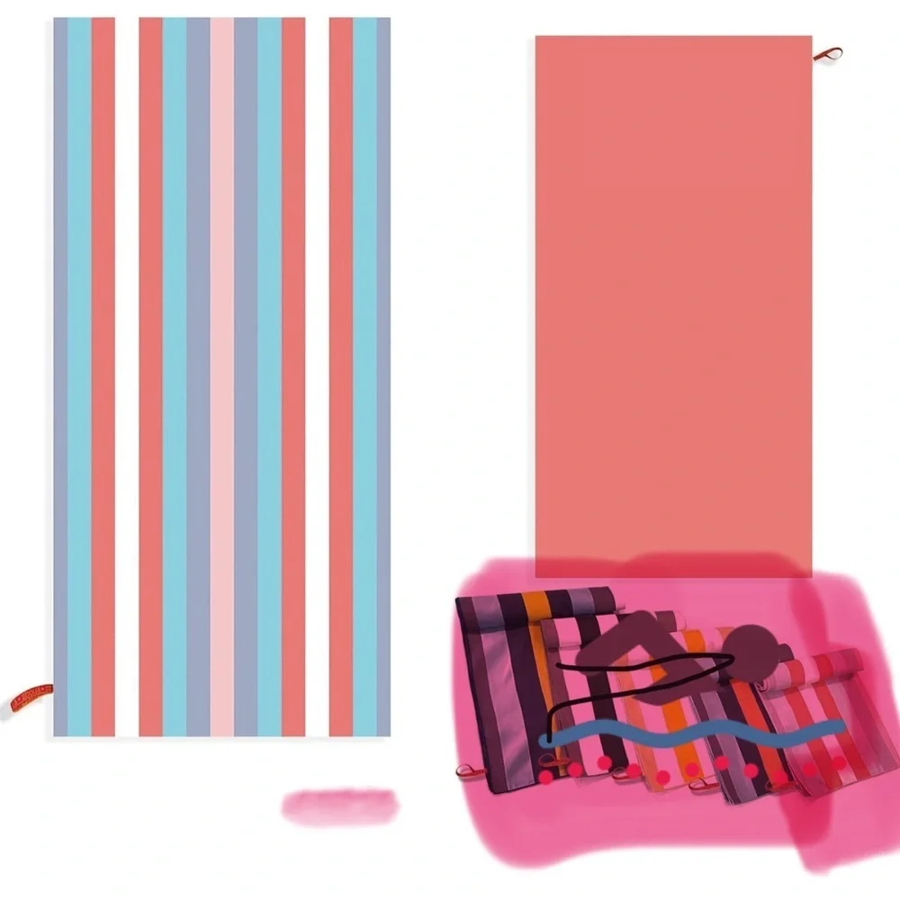 Bucephalus Beach Towels Sandproof, 32''x72'' Quick Drying Striped Pink w/Bag